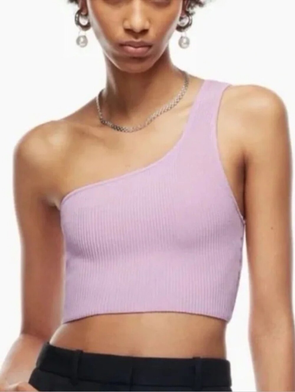 SWS Essentials Lilac One-Shoulder Ribbed Seamless Tank - Picture 2 of 7